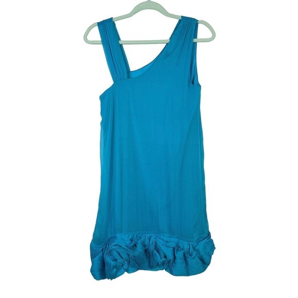 Alice + Olivia Blue Asymmetrical Ruffle Hem Silk Sleeveless Mini Dress Small - Picture 8 of 12